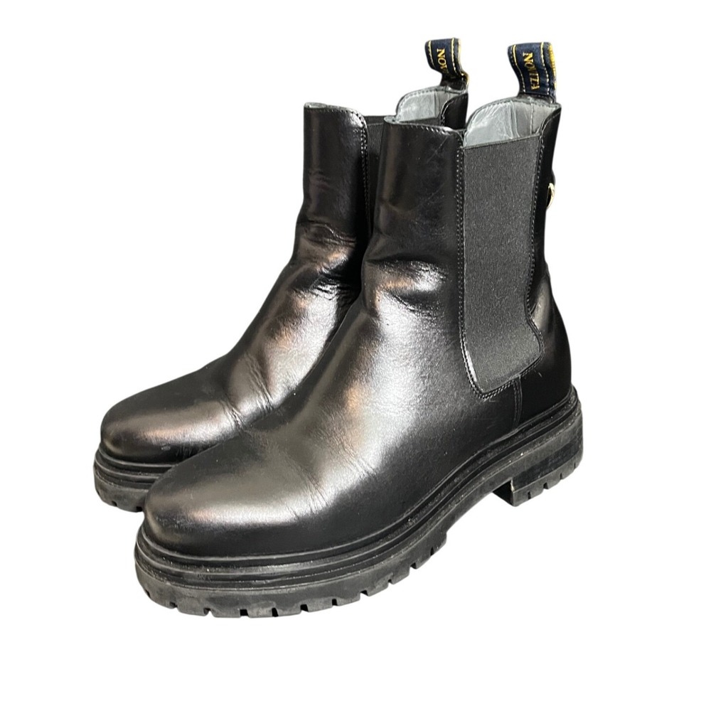 Novita‎ Chelsea Boots Womens 38 Black Leather Lug Sole Chunky Ankle 1075531